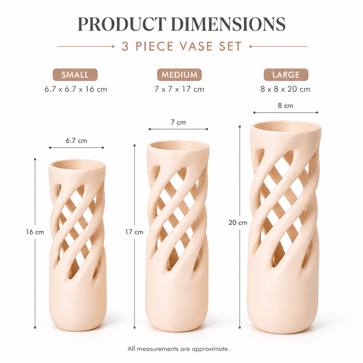 Modern Spiral Vase 3 Piece Set Sculptural Home Décor