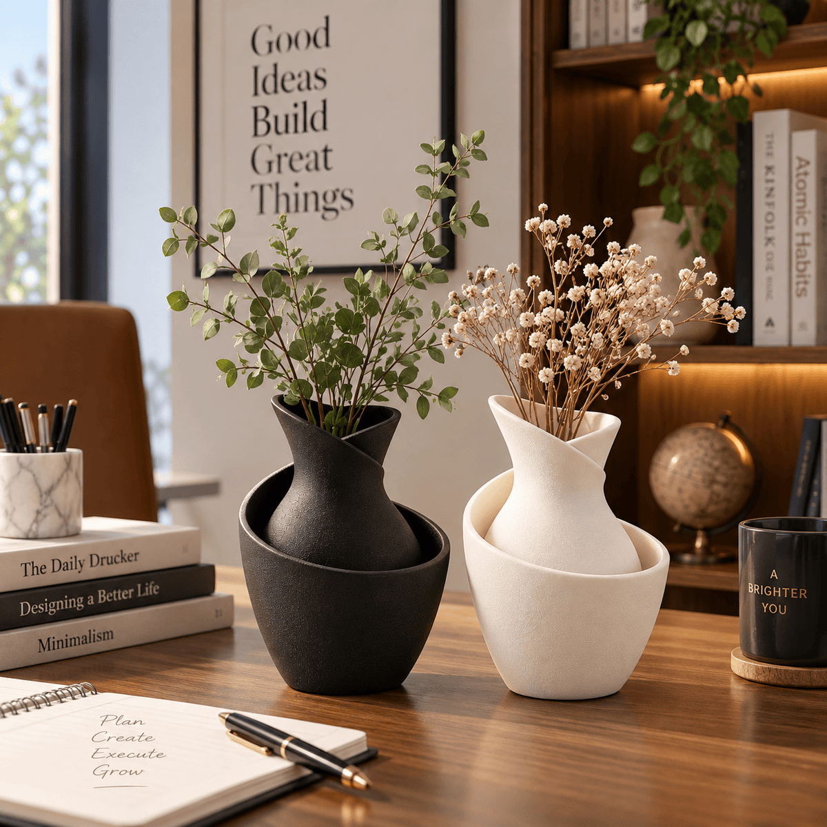 Modern Spiral Vase Set of 2 Pieces