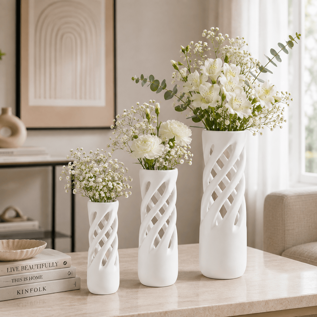 Modern Spiral Vase 3 Piece Set Sculptural Home Décor