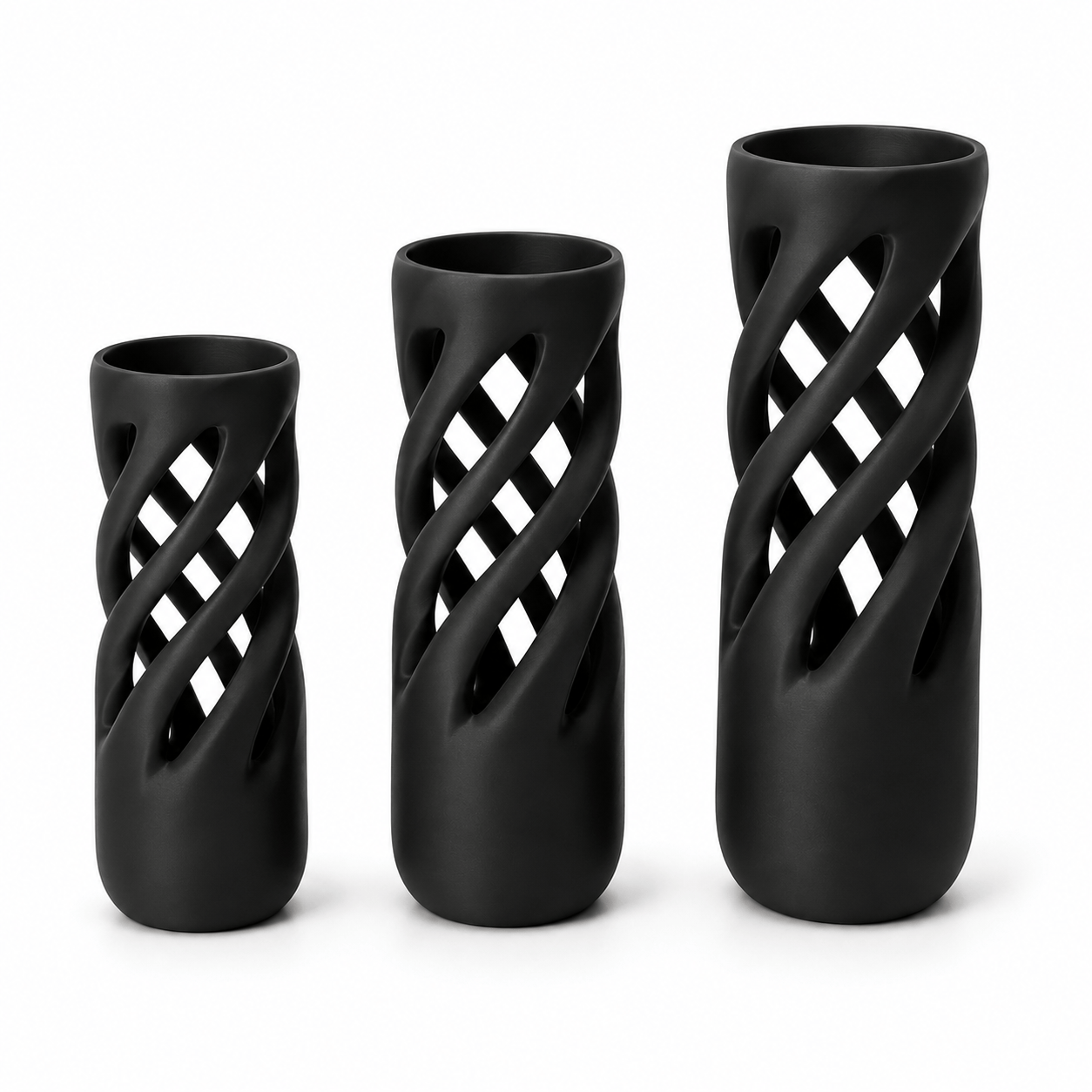 Modern Spiral Vase 3 Piece Set Sculptural Home Décor