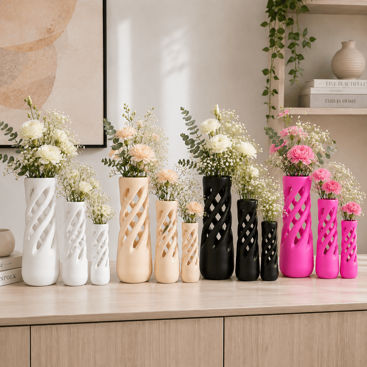 Modern Spiral Vase 3 Piece Set Sculptural Home Décor