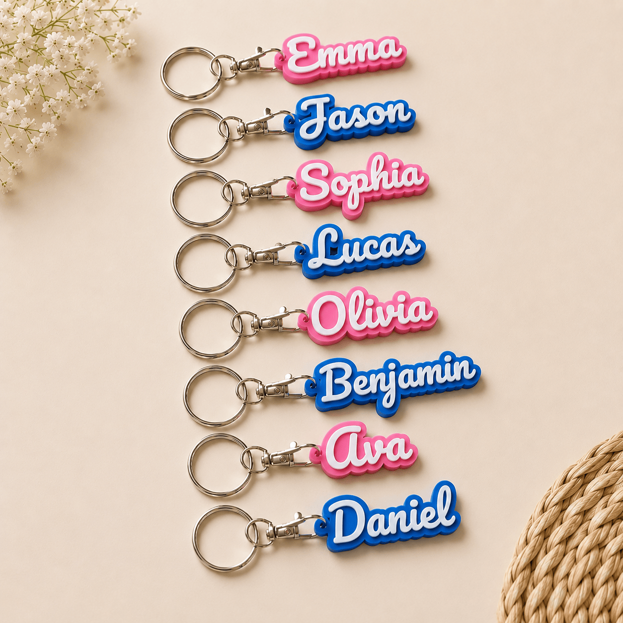 Custom Name Keychain – Personalised Birthday Return Gift, 10 Pieces Set