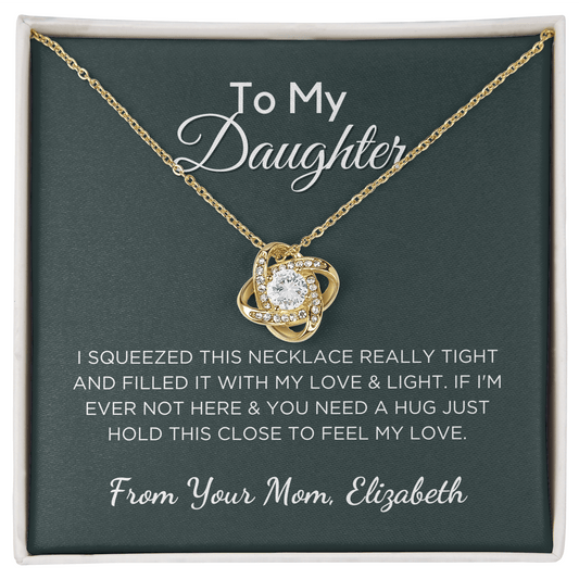 Custom Gift For Daughter, Love Knot Necklace With Personalized Message Card & Gift Box