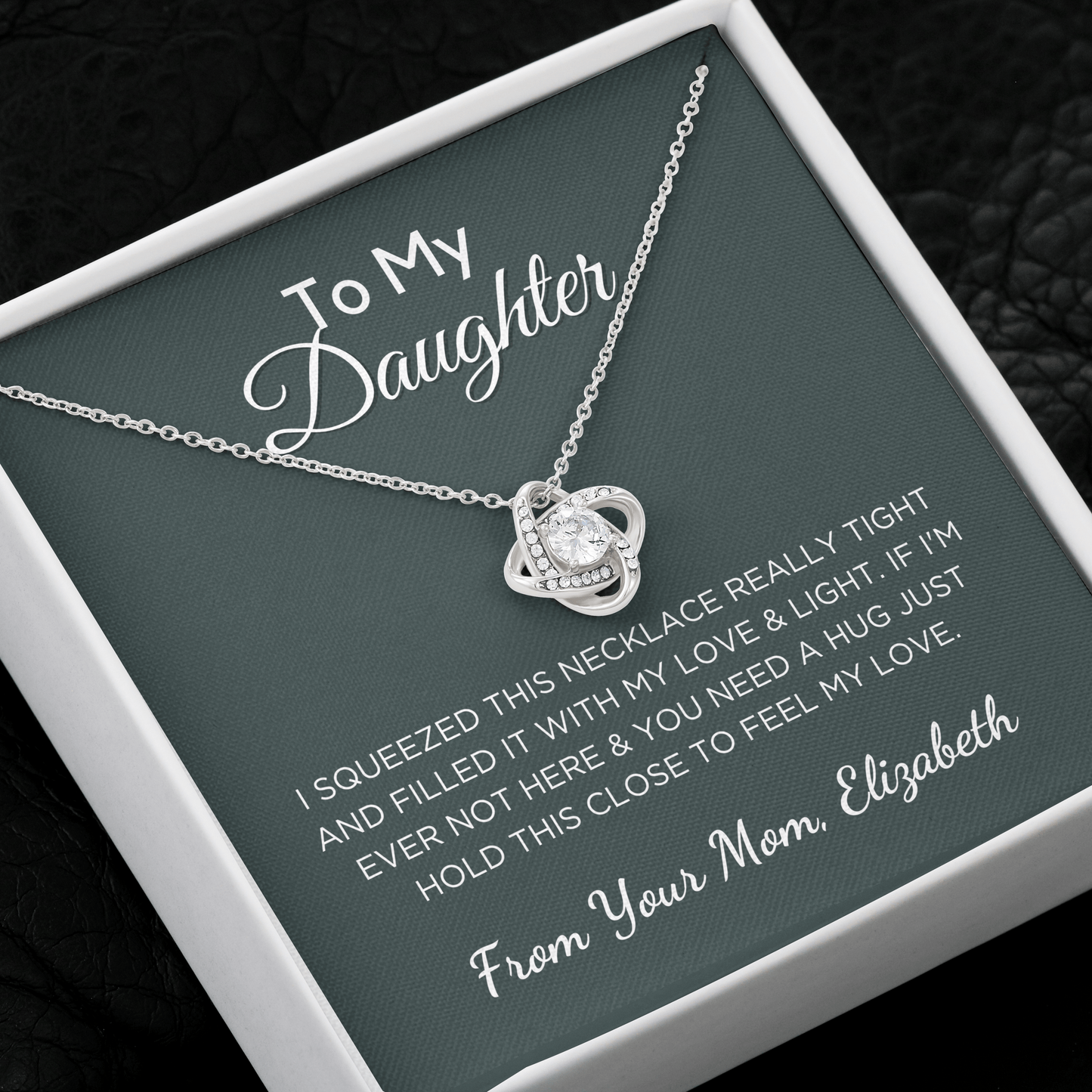 Custom Gift For Daughter, Love Knot Necklace With Personalized Message Card & Gift Box