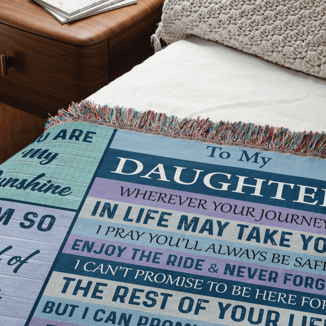 Gift For Daughter, Cotton Heirloom Woven Fringed Throw Blanket, 50” Width x 60” Height
