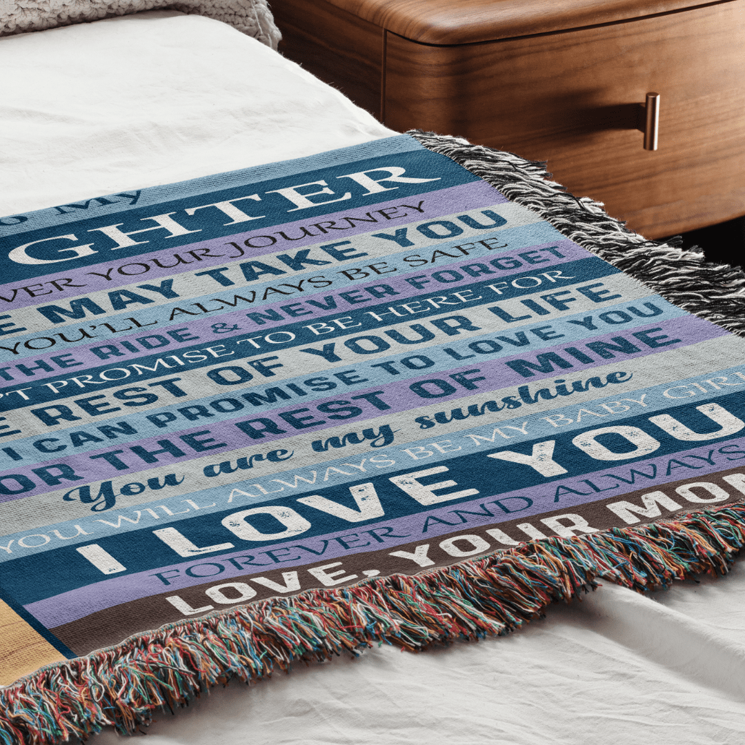 Gift For Daughter, Cotton Heirloom Woven Fringed Throw Blanket, 50” Width x 60” Height