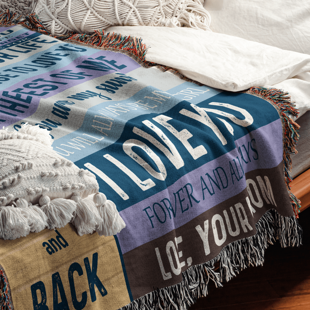 Gift For Daughter, Cotton Heirloom Woven Fringed Throw Blanket, 50” Width x 60” Height