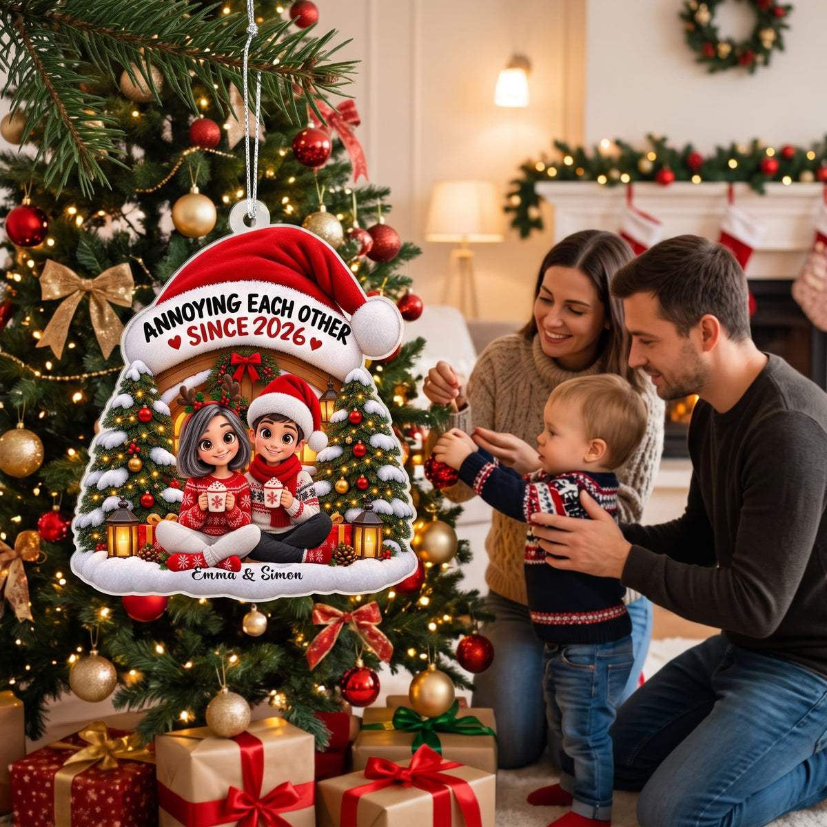 Cute Cartoon Couple Christmas Tree Decoration