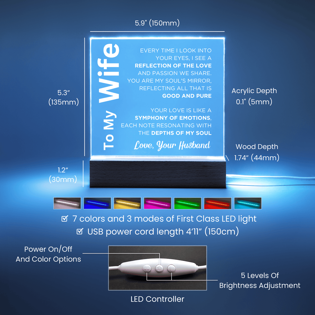 Gift for Wife, Premium Acrylic Keepsake with Built-in LED Lights - Reflection of the Love
