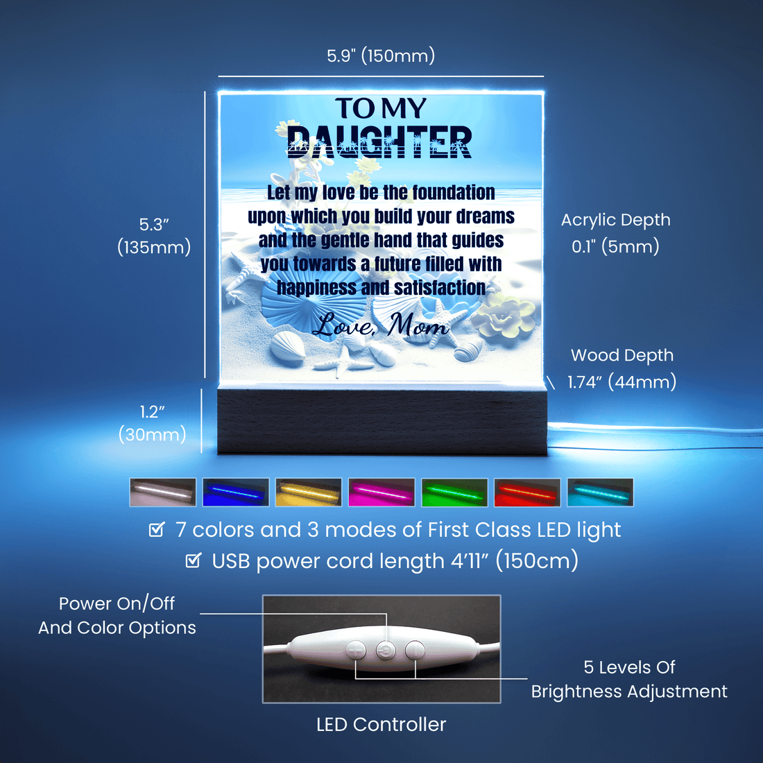 Love Be The Foundation - Gift for Daughter, Premium Acrylic Keepsake with Built-in LED Lights