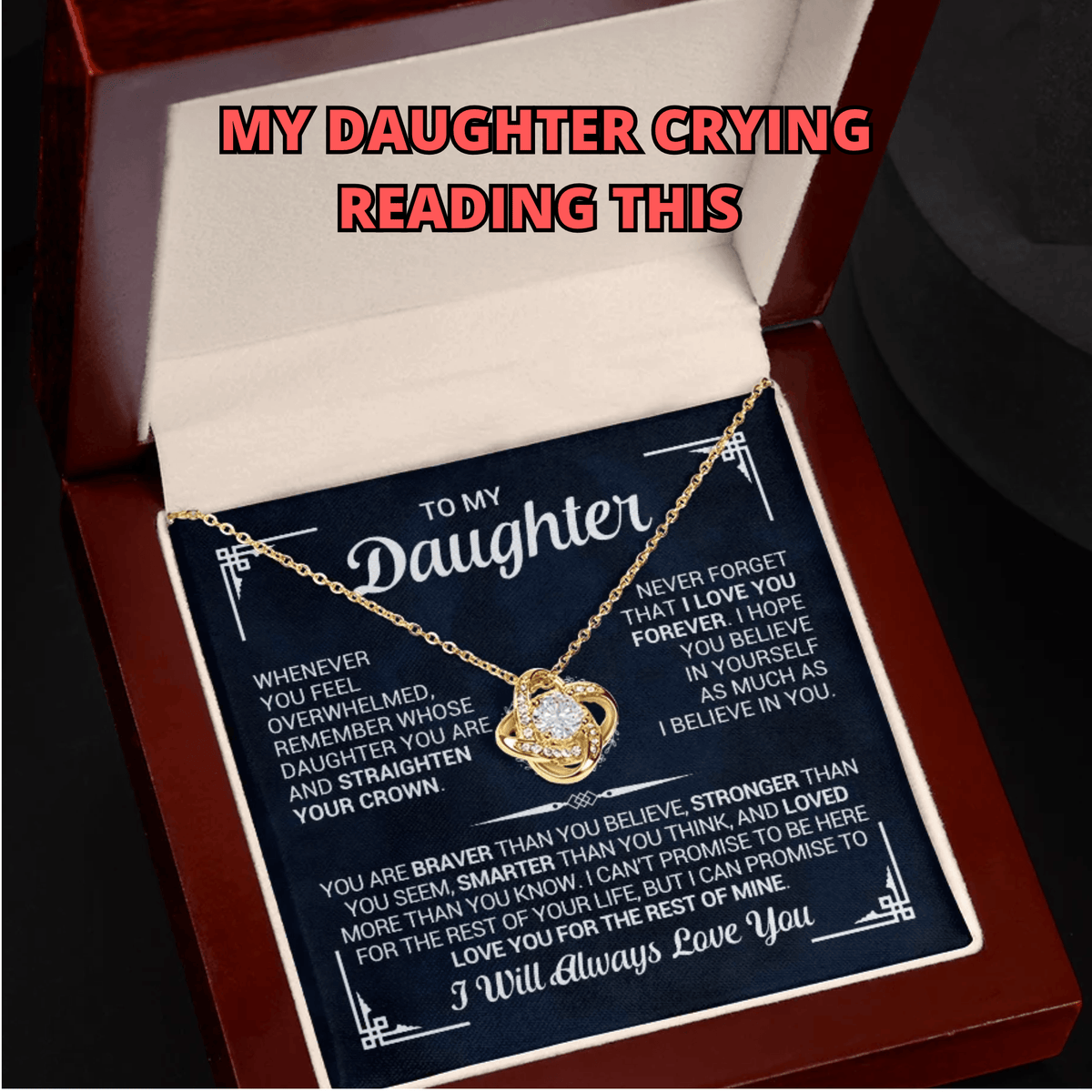 To My Daughter Love Knot Necklace | Inspirational Message Card Jewelry | Meaningful Gift from Mom Dad for Birthday & Graduation