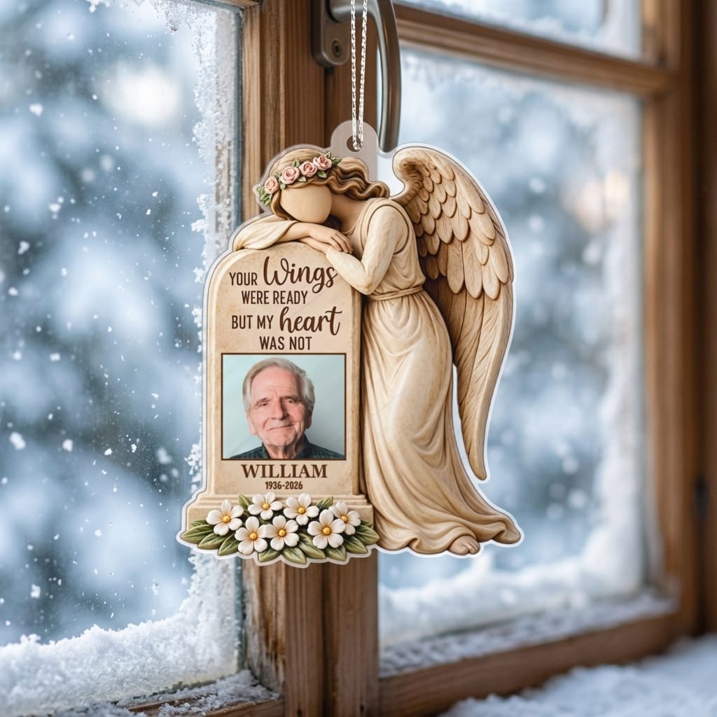 Personalized Memorial Christmas Ornament, Custom Angel Wings Photo Ornament with Name and Dates, In Loving Memory Bereavement Gift