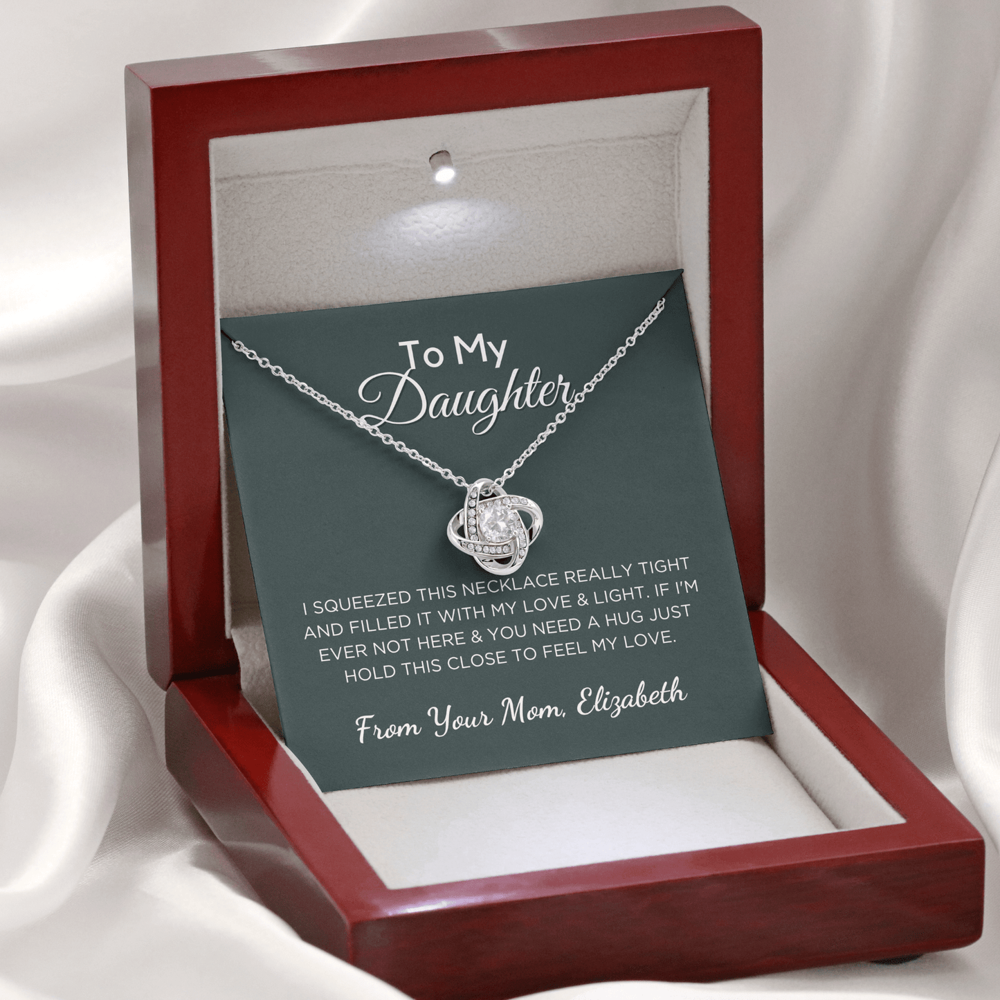 Custom Gift For Daughter, Love Knot Necklace With Personalized Message Card & Gift Box
