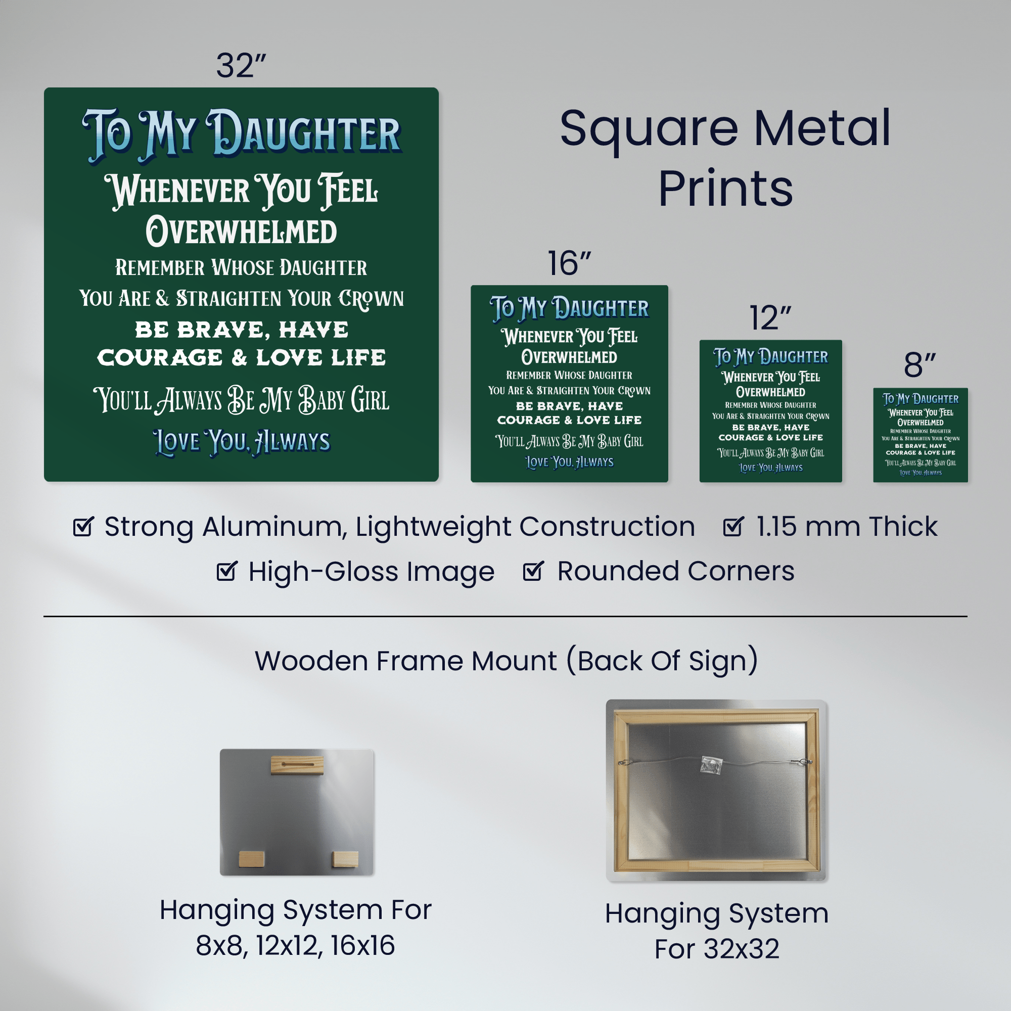 Gift For Daughter, High Gloss Aluminum Wall Art With Recessed Wooden Frame - Always Be My Baby Girl