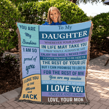 Gift For Daughter, Cotton Heirloom Woven Fringed Throw Blanket, 50” Width x 60” Height