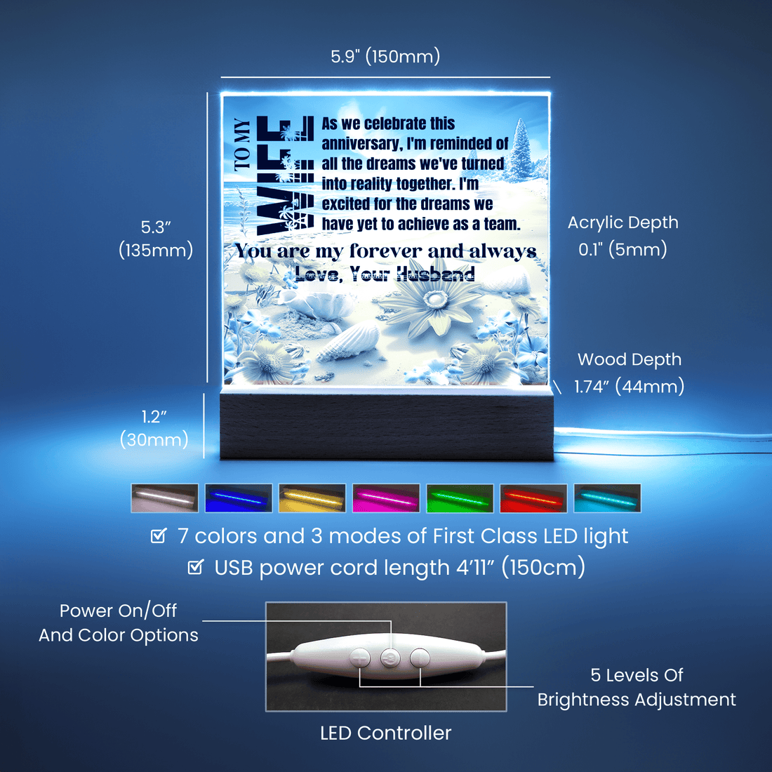 Gift for Wife, Premium Acrylic Keepsake with Built-in LED Lights - As We Celebrate