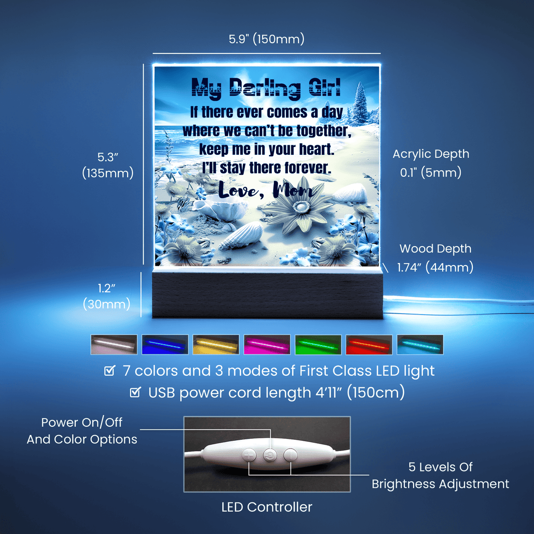 We Can't Be Together - Gift for Daughter, Premium Acrylic Keepsake with Built-in LED Lights