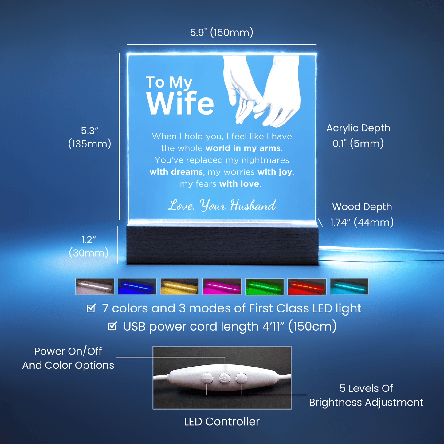 Gift for Wife, Premium Acrylic Keepsake with Built-in LED Lights - When I HOLD You