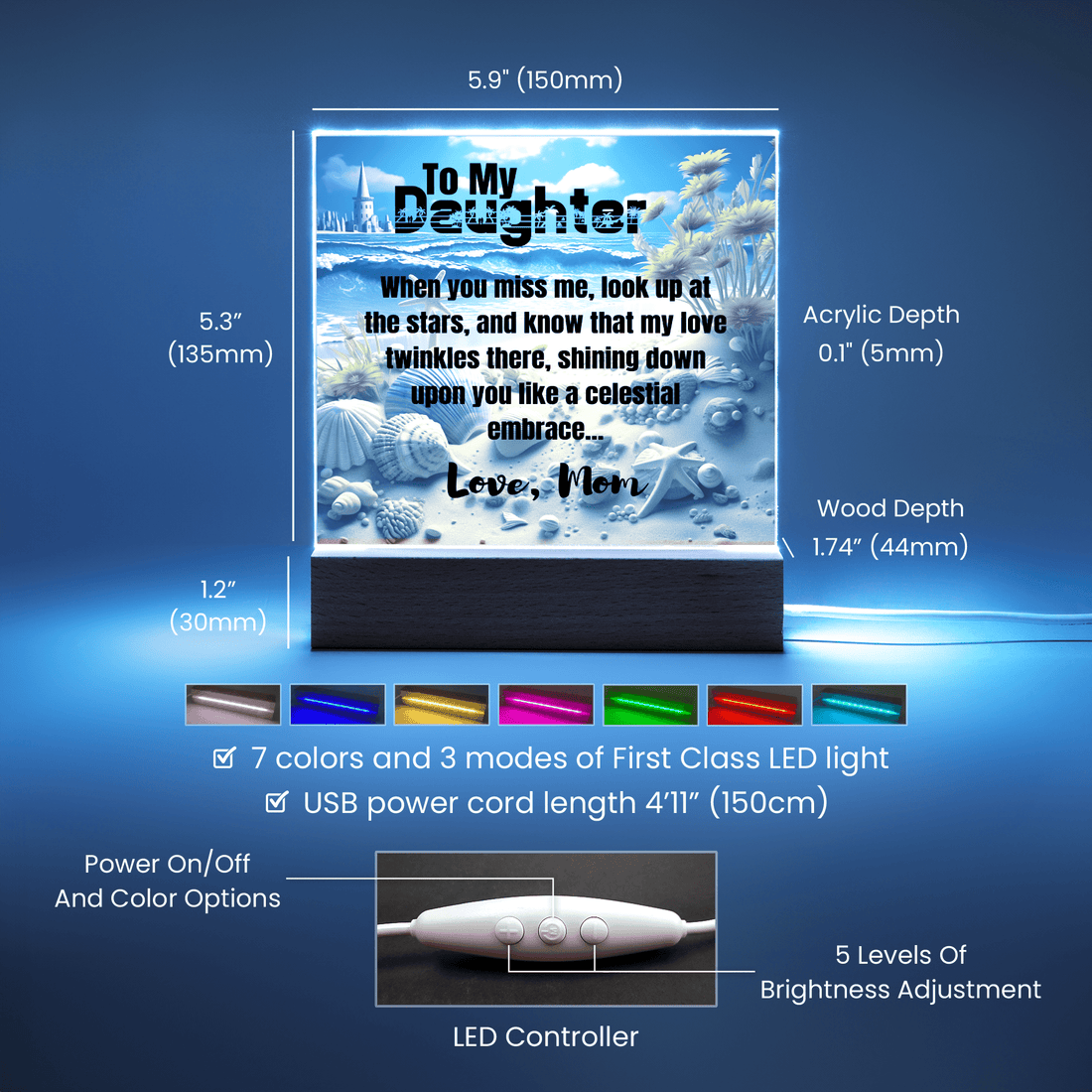 When You Miss Me - Gift for Daughter, Premium Acrylic Keepsake with Built-in LED Lights