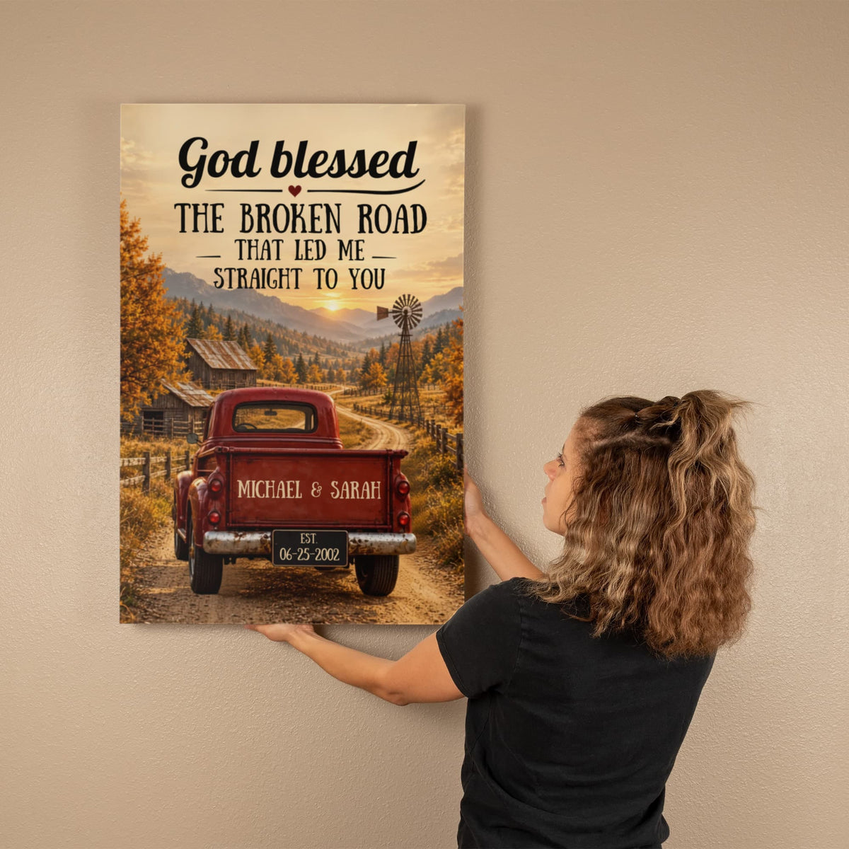 Vintage Red Pickup Truck Romantic Wall Art