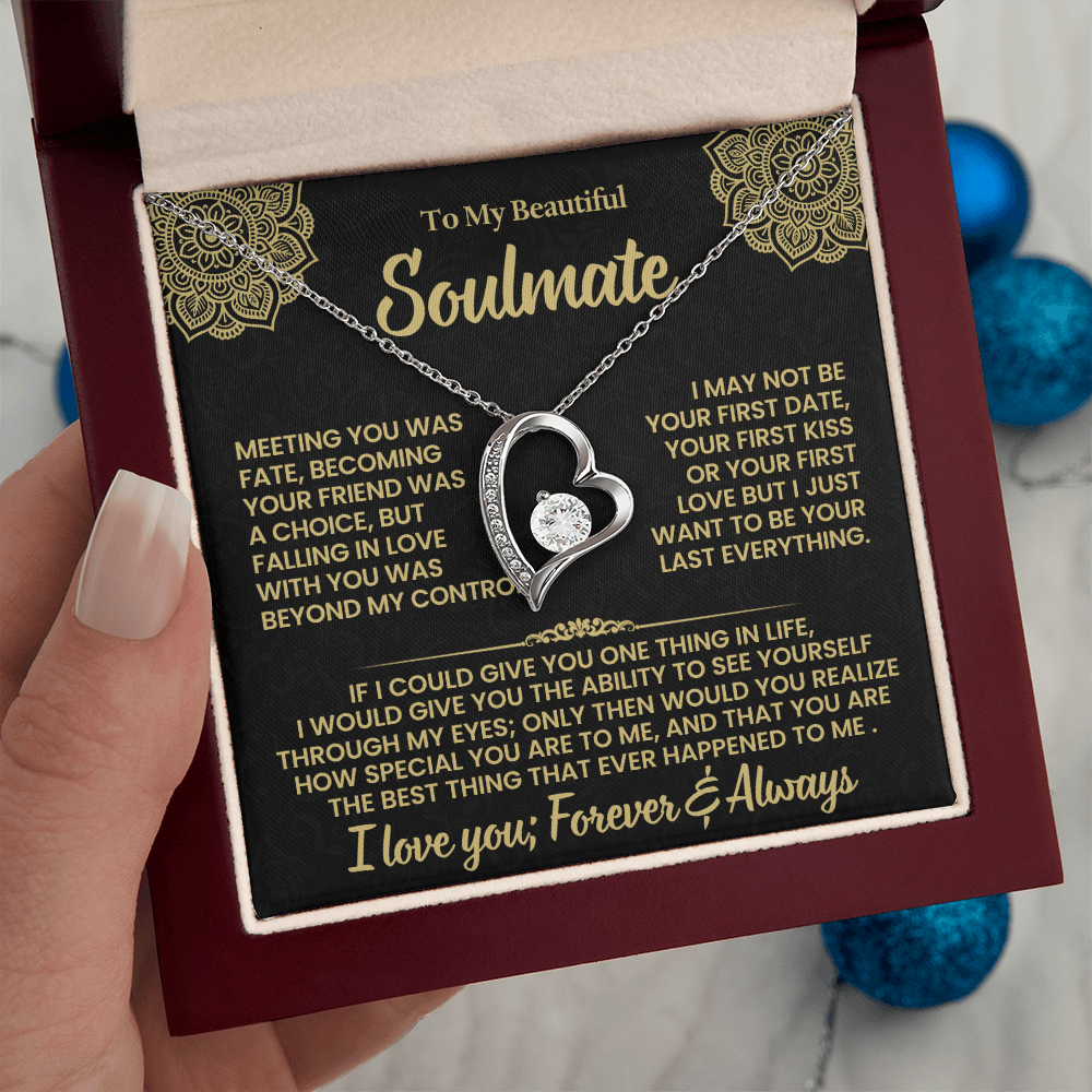 Soulmate Heart Necklace Gift for Her | Forever and Always Love Message Necklace | Romantic Anniversary Gift for Wife or Girlfriend