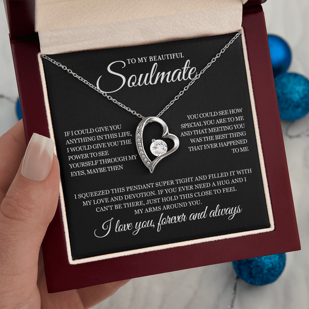 Gold Heart Soulmate Necklace for Her | Forever and Always Love Message Jewelry | Romantic Anniversary Gift for Wife or Girlfriend