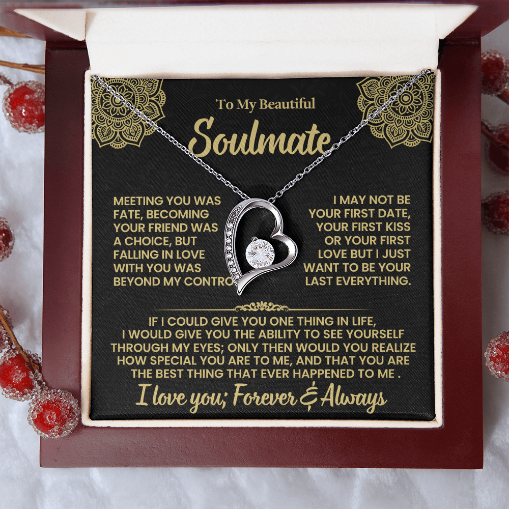 Soulmate Heart Necklace Gift for Her | Forever and Always Love Message Necklace | Romantic Anniversary Gift for Wife or Girlfriend