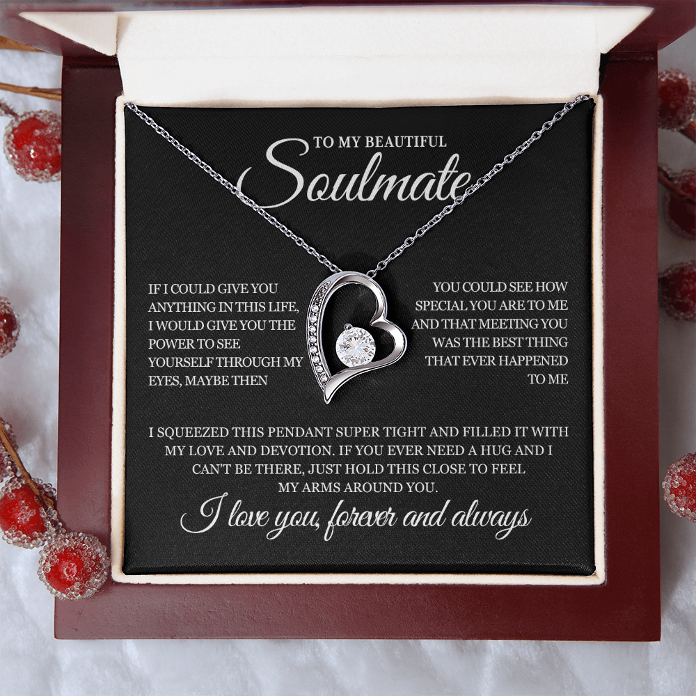 Gold Heart Soulmate Necklace for Her | Forever and Always Love Message Jewelry | Romantic Anniversary Gift for Wife or Girlfriend