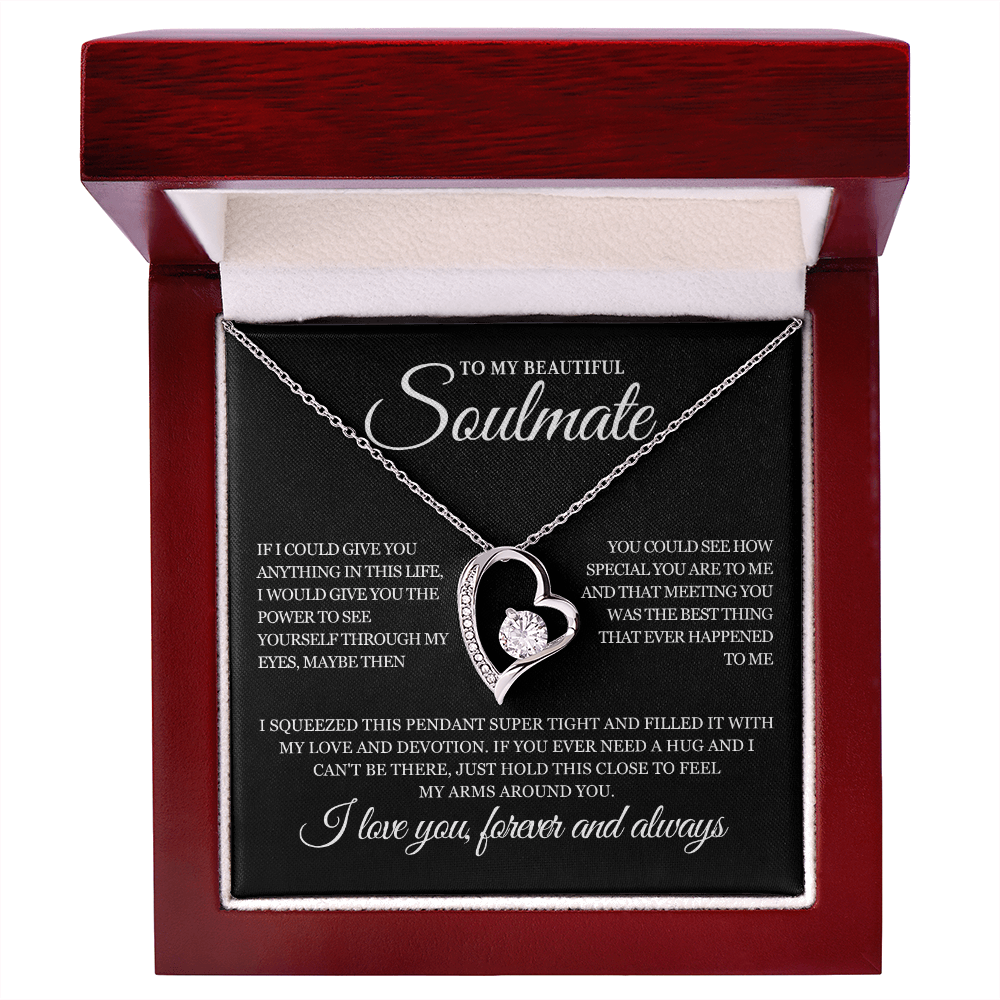 Gold Heart Soulmate Necklace for Her | Forever and Always Love Message Jewelry | Romantic Anniversary Gift for Wife or Girlfriend