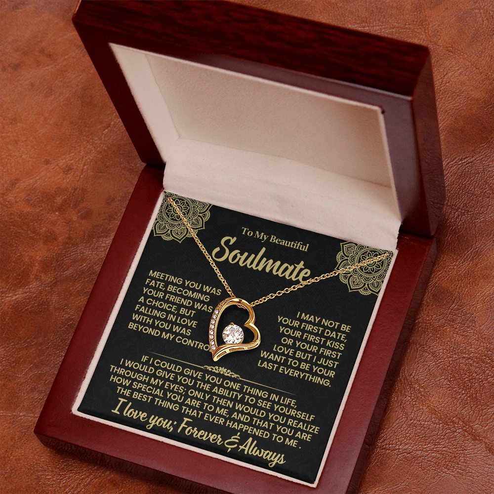 Soulmate Heart Necklace Gift for Her | Forever and Always Love Message Necklace | Romantic Anniversary Gift for Wife or Girlfriend