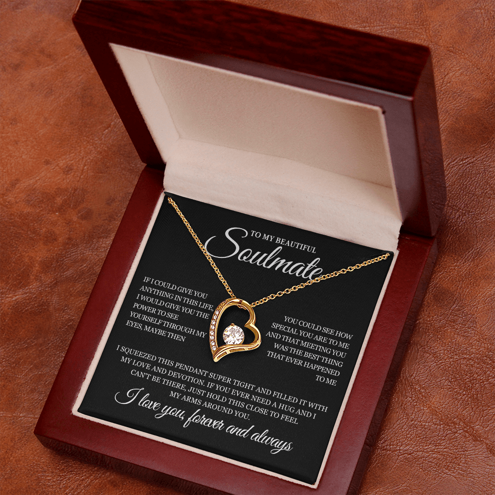 Gold Heart Soulmate Necklace for Her | Forever and Always Love Message Jewelry | Romantic Anniversary Gift for Wife or Girlfriend