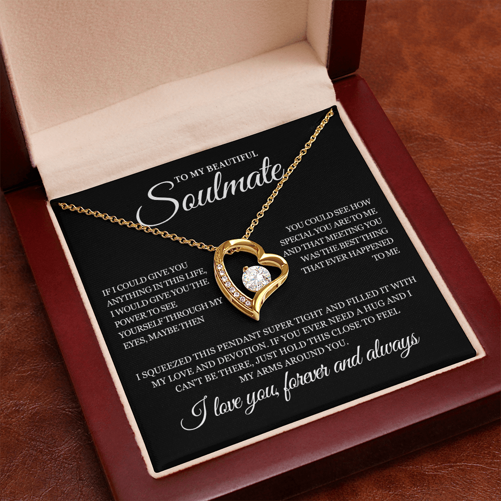 Gold Heart Soulmate Necklace for Her | Forever and Always Love Message Jewelry | Romantic Anniversary Gift for Wife or Girlfriend