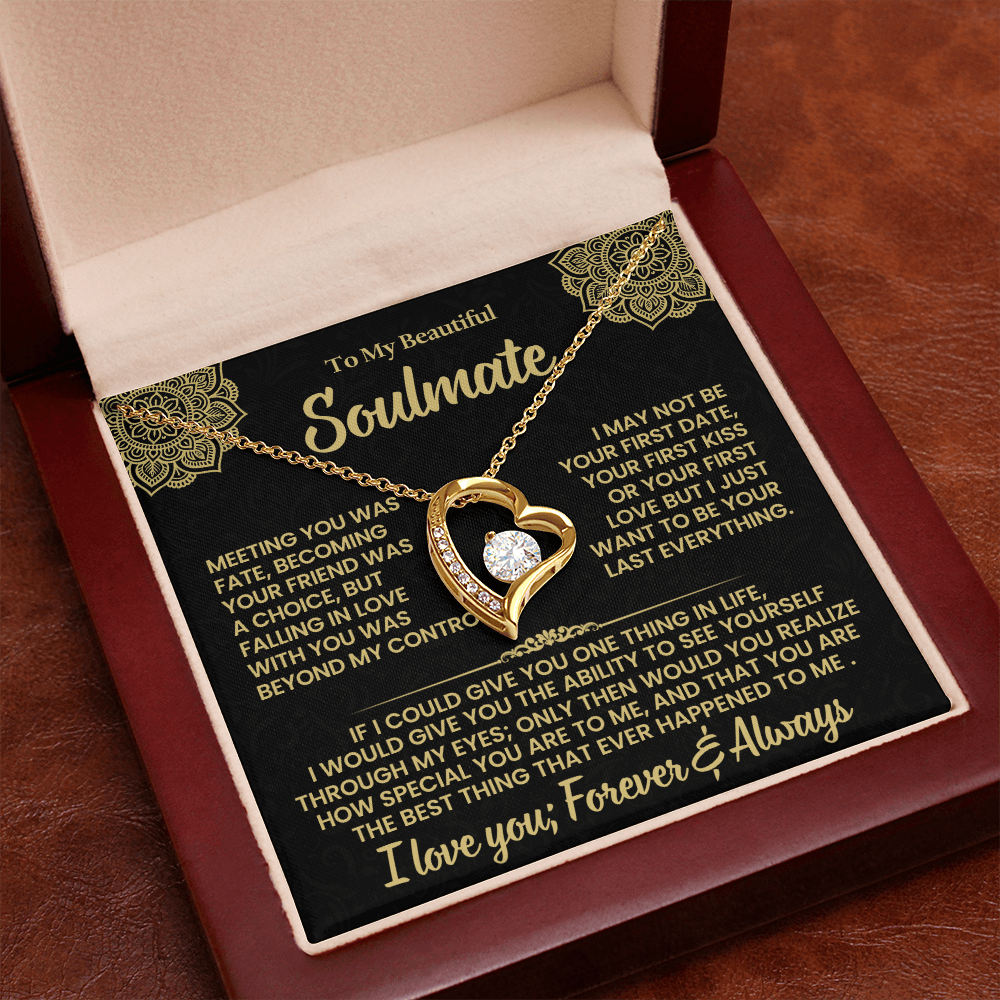 Soulmate Heart Necklace Gift for Her | Forever and Always Love Message Necklace | Romantic Anniversary Gift for Wife or Girlfriend