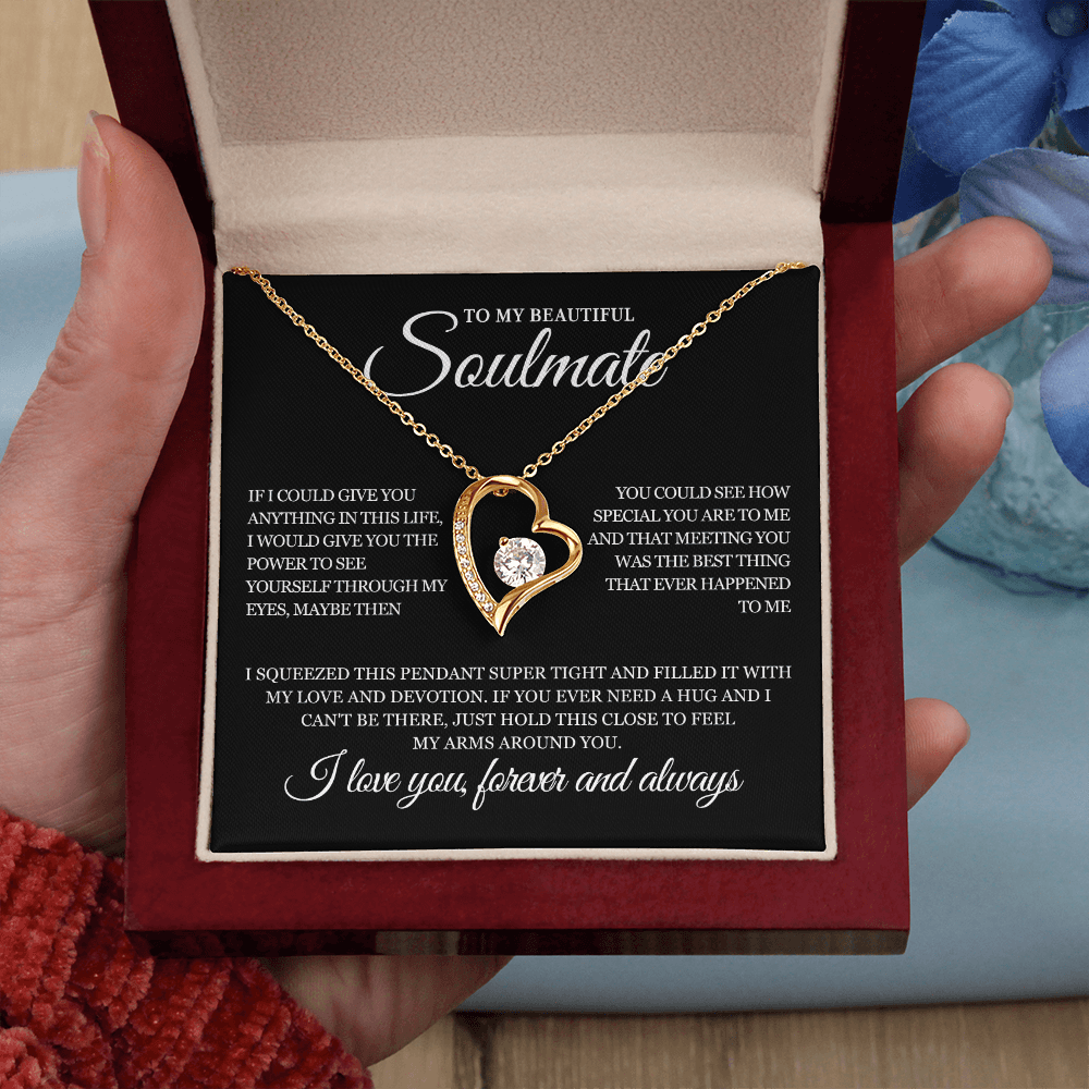 Gold Heart Soulmate Necklace for Her | Forever and Always Love Message Jewelry | Romantic Anniversary Gift for Wife or Girlfriend
