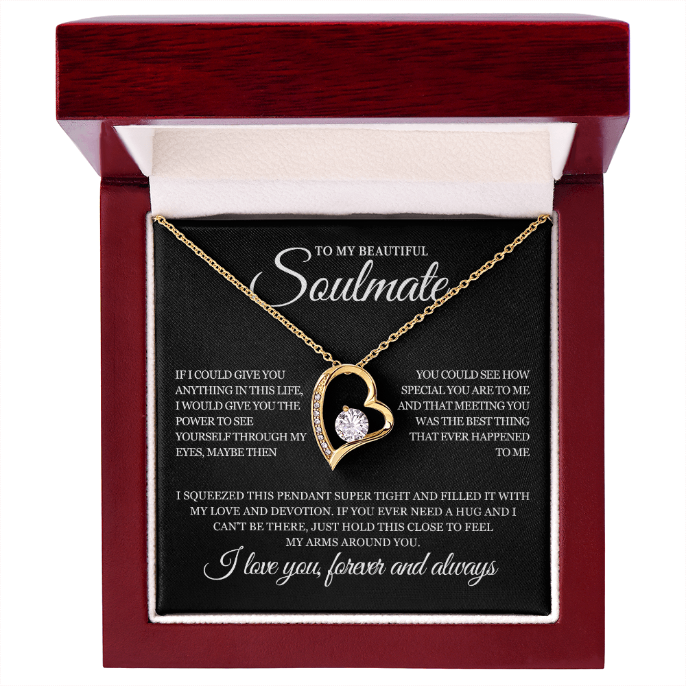 Gold Heart Soulmate Necklace for Her | Forever and Always Love Message Jewelry | Romantic Anniversary Gift for Wife or Girlfriend