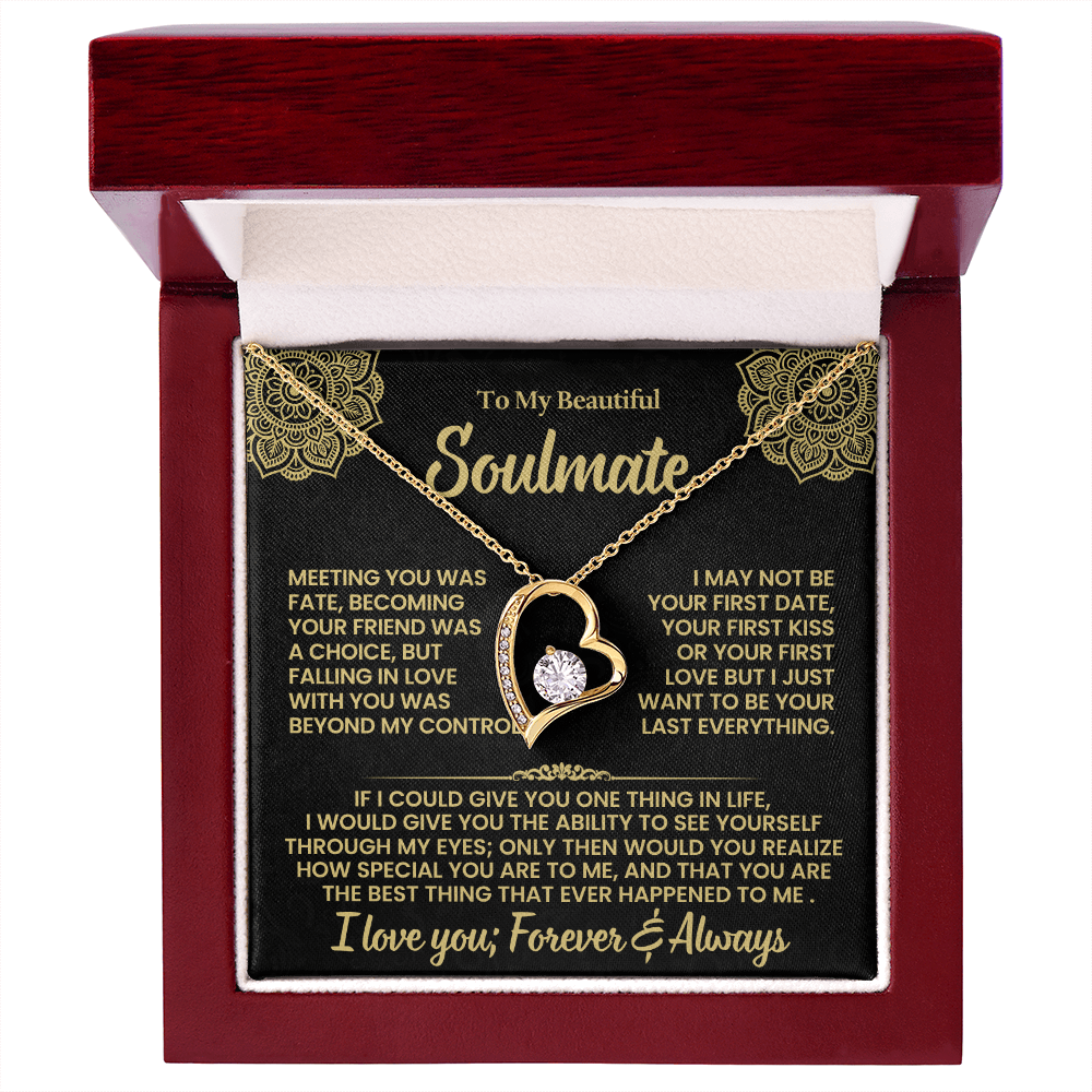 Soulmate Heart Necklace Gift for Her | Forever and Always Love Message Necklace | Romantic Anniversary Gift for Wife or Girlfriend