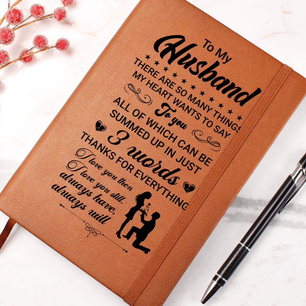 Gift For Husband, Vegan Leather Ruled Notebook Journal, 100 Sheets, A5 Size Book - Three Words