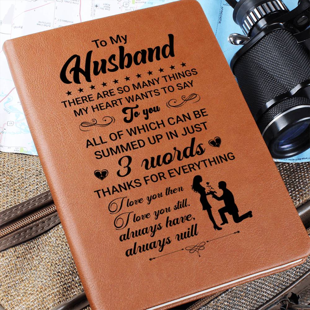 Gift For Husband, Vegan Leather Ruled Notebook Journal, 100 Sheets, A5 Size Book - Three Words