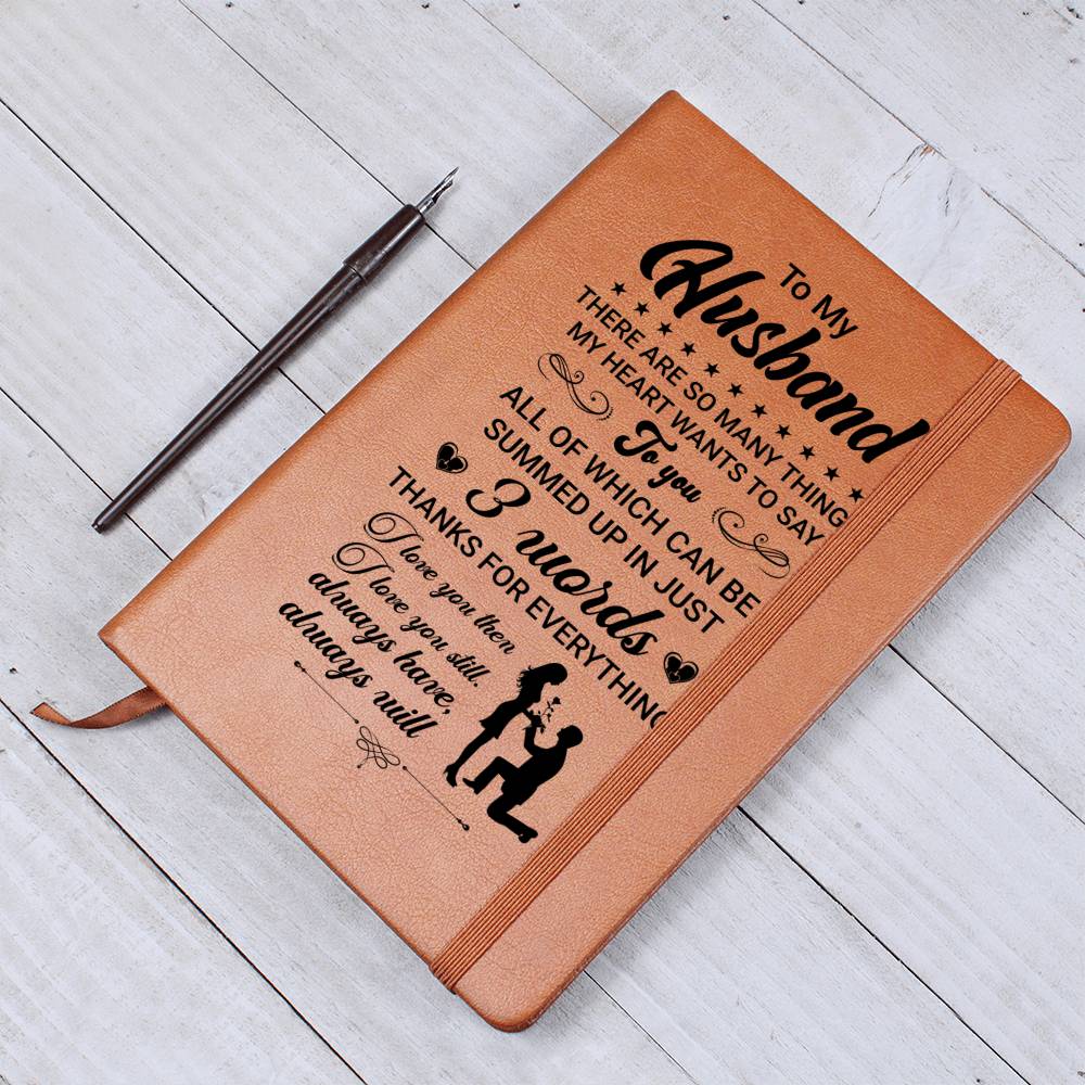 Gift For Husband, Vegan Leather Ruled Notebook Journal, 100 Sheets, A5 Size Book - Three Words