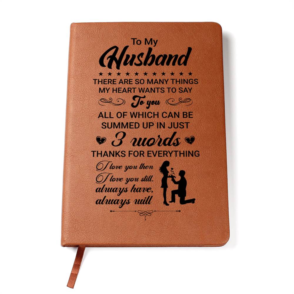 Gift For Husband, Vegan Leather Ruled Notebook Journal, 100 Sheets, A5 Size Book - Three Words