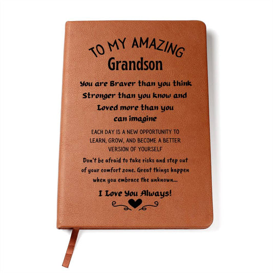 Vegan Leather Ruled Notebook Journal, Grandson Gifts, 100 Sheets, A5 Size Book