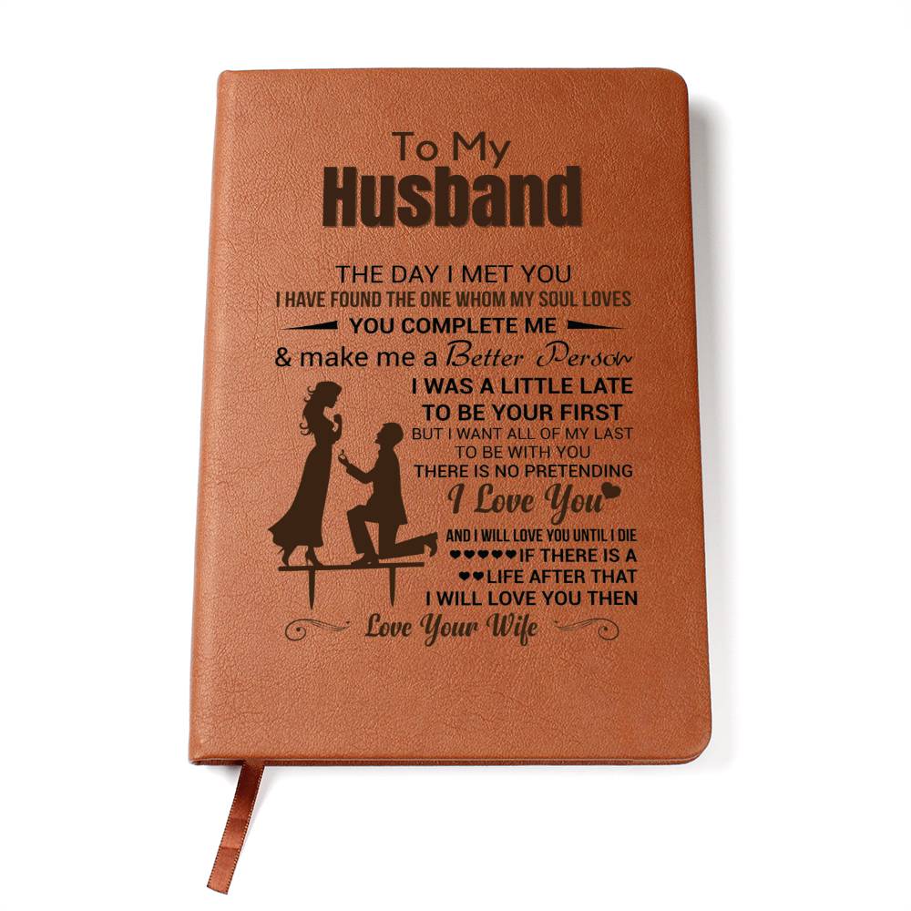 Gift For Husband, Vegan Leather Ruled Notebook Journal, 100 Sheets, A5 Size Book - The Day I Met You