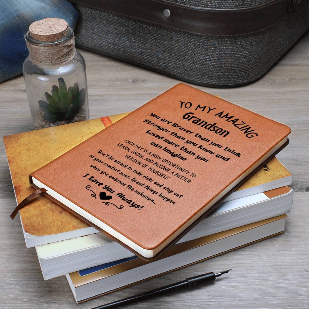 Vegan Leather Ruled Notebook Journal, Grandson Gifts, 100 Sheets, A5 Size Book