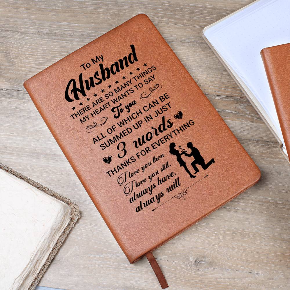 Gift For Husband, Vegan Leather Ruled Notebook Journal, 100 Sheets, A5 Size Book - Three Words