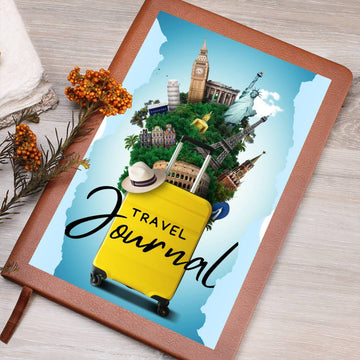 Vegan Leather Travel Journal Notebook, A5 Size, Ruled 100 Sheets