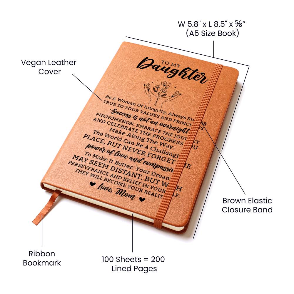Daughter Gifts, Vegan Leather Ruled Notebook Journal, 100 Sheets, A5 Size Book