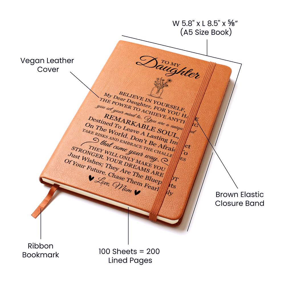 Daughter Gifts, Vegan Leather Ruled Notebook Journal, 100 Sheets, A5 Size Book