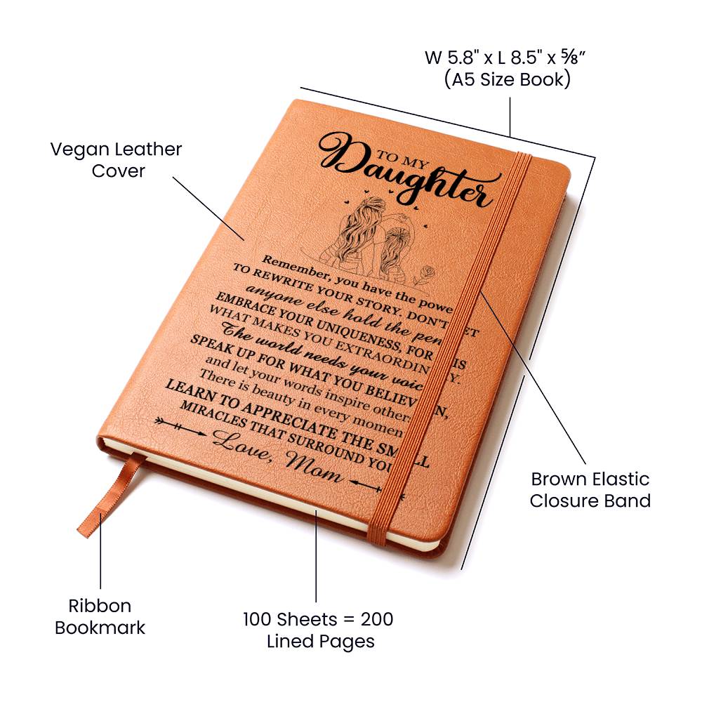 Daughter Gifts, Vegan Leather Ruled Notebook Journal, 100 Sheets, A5 Size Book