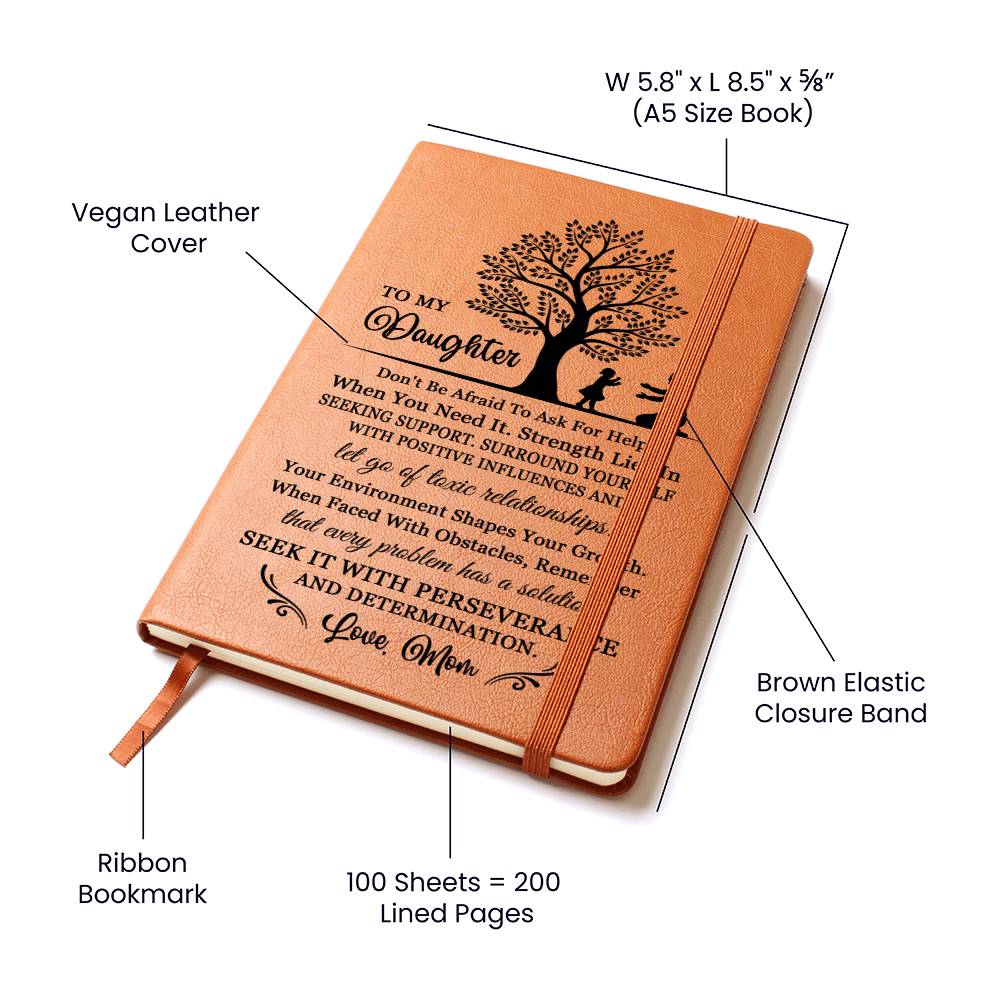 Daughter Gifts, Vegan Leather Ruled Notebook Journal, 100 Sheets, A5 Size Book