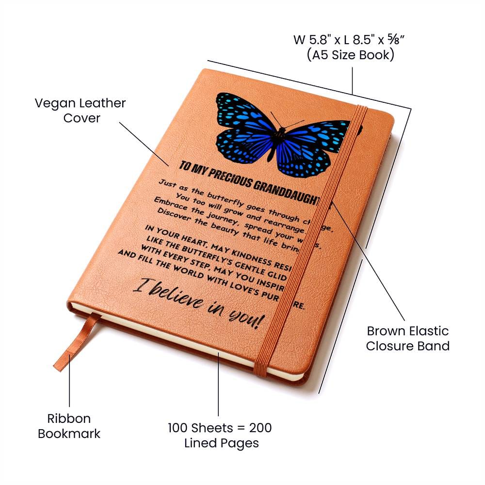 Vegan Leather Ruled Notebook Journal, Granddaughter Gifts, 100 Sheets, A5 Size Book